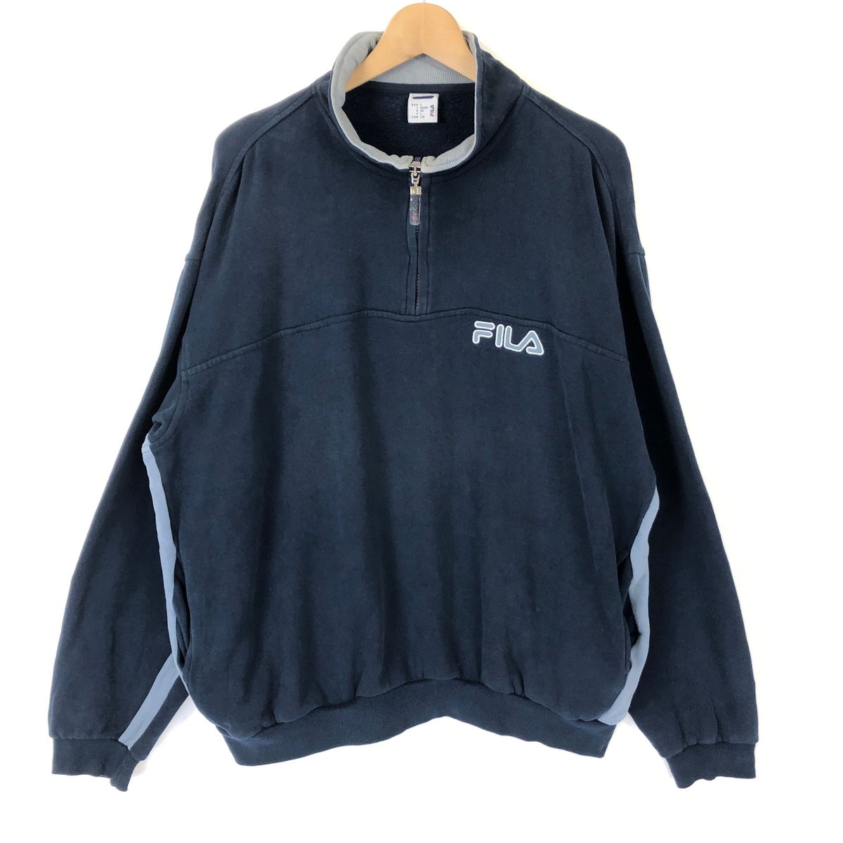 【古着】 FILA フィラ 無地スウェット ハーフジップ 切換えデザイン ネイビー系 メンズL 【中古】 n031712