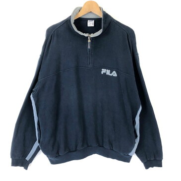 【古着】 FILA フィラ 無地スウェット ハーフジップ 切換えデザイン ネイビー系 メンズL 【中古】 n031712