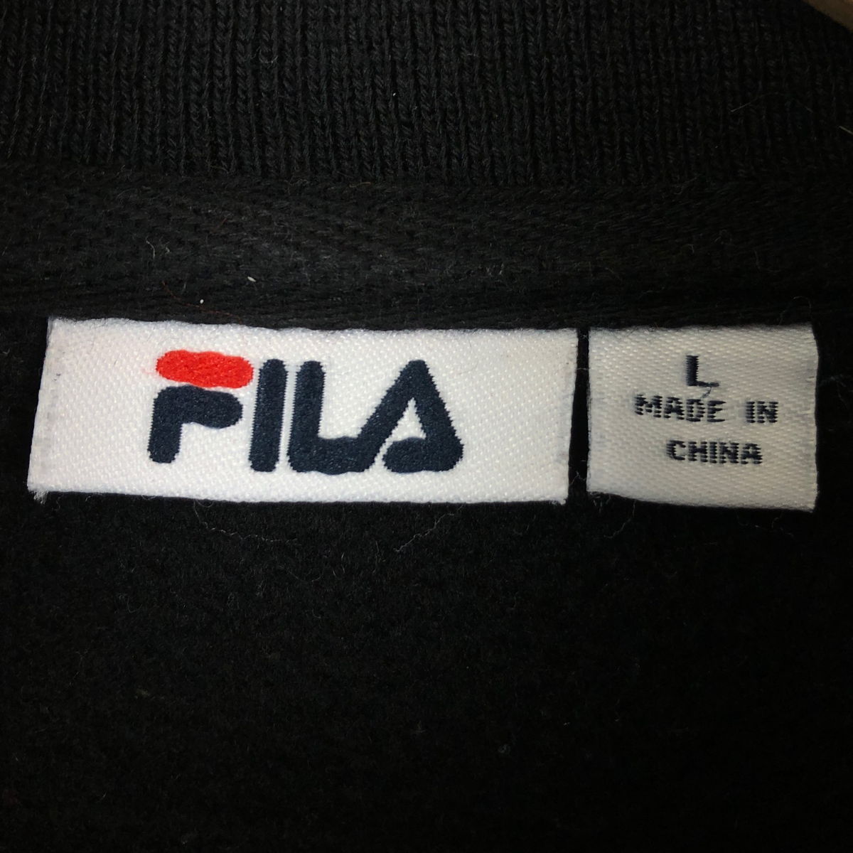 【古着】 FILA フィラ 無地スウェット ハーフジップ 刺繍ロゴ 90年代 ブラック系 メンズL 【中古】 n031717