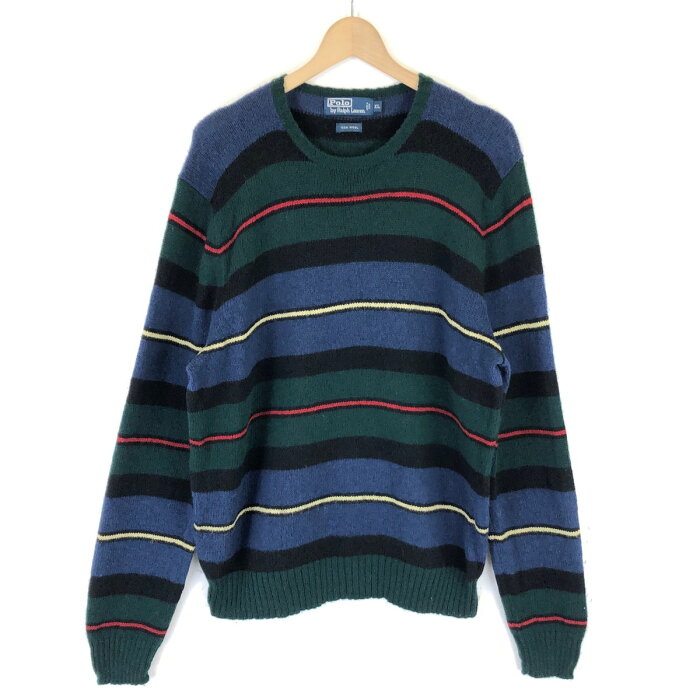 【古着】 RALPH LAUREN ラルフローレン ウールセーター ボーダー柄 90年代 マルチカラー メンズXL 【中古】 n033020