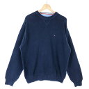 【古着】 TOMMY HILFIGER トミー・ヒルフィガー コットンセーター 無地 大きいサイズ ネイビー系 メンズXL 【中古】 n033427