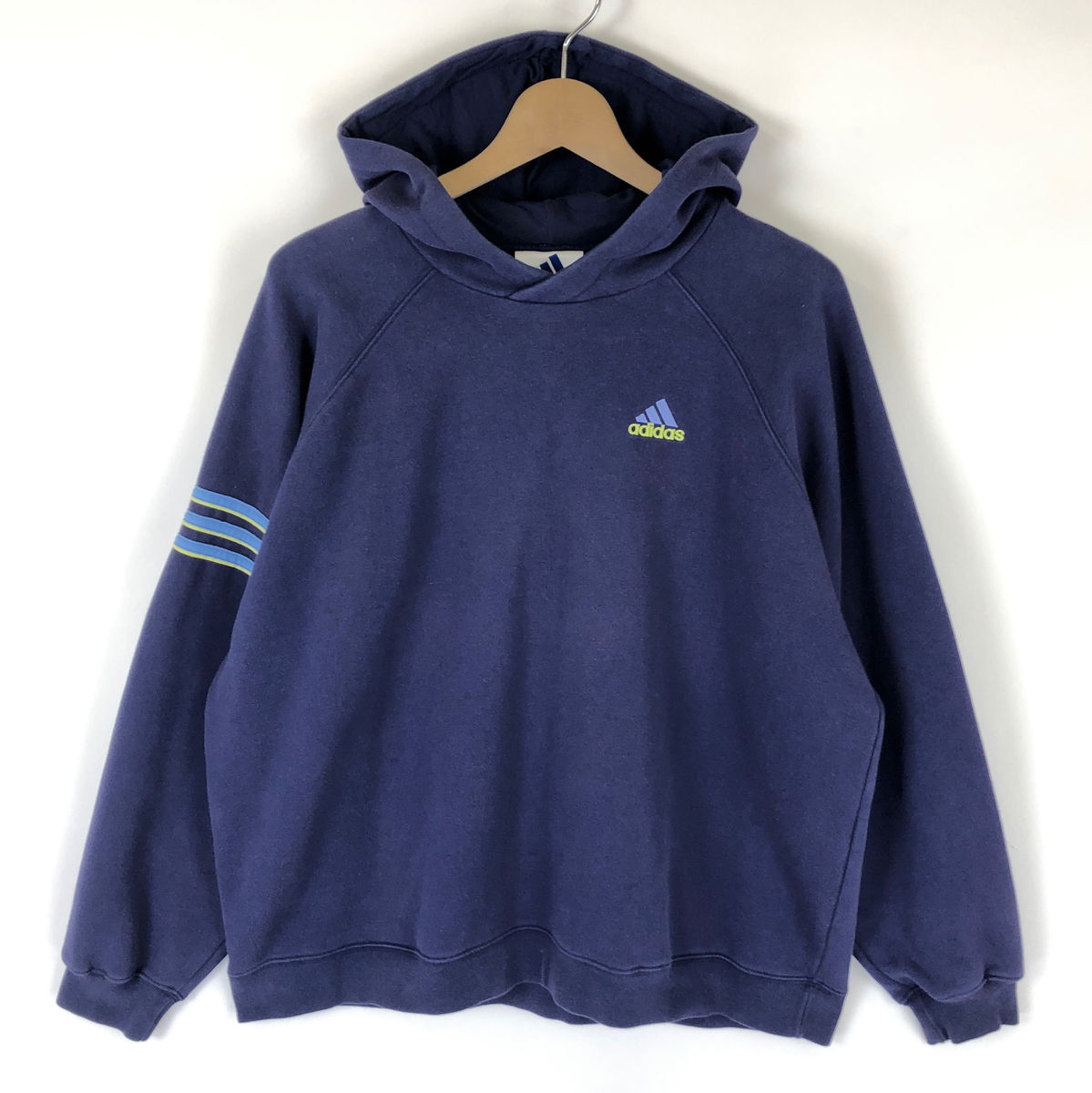 【古着】 adidas アディダス パーカー レトロ 袖ライン 90年代 ヴィンテージ ネイビー系 メンズM 【中古】 n033655 1