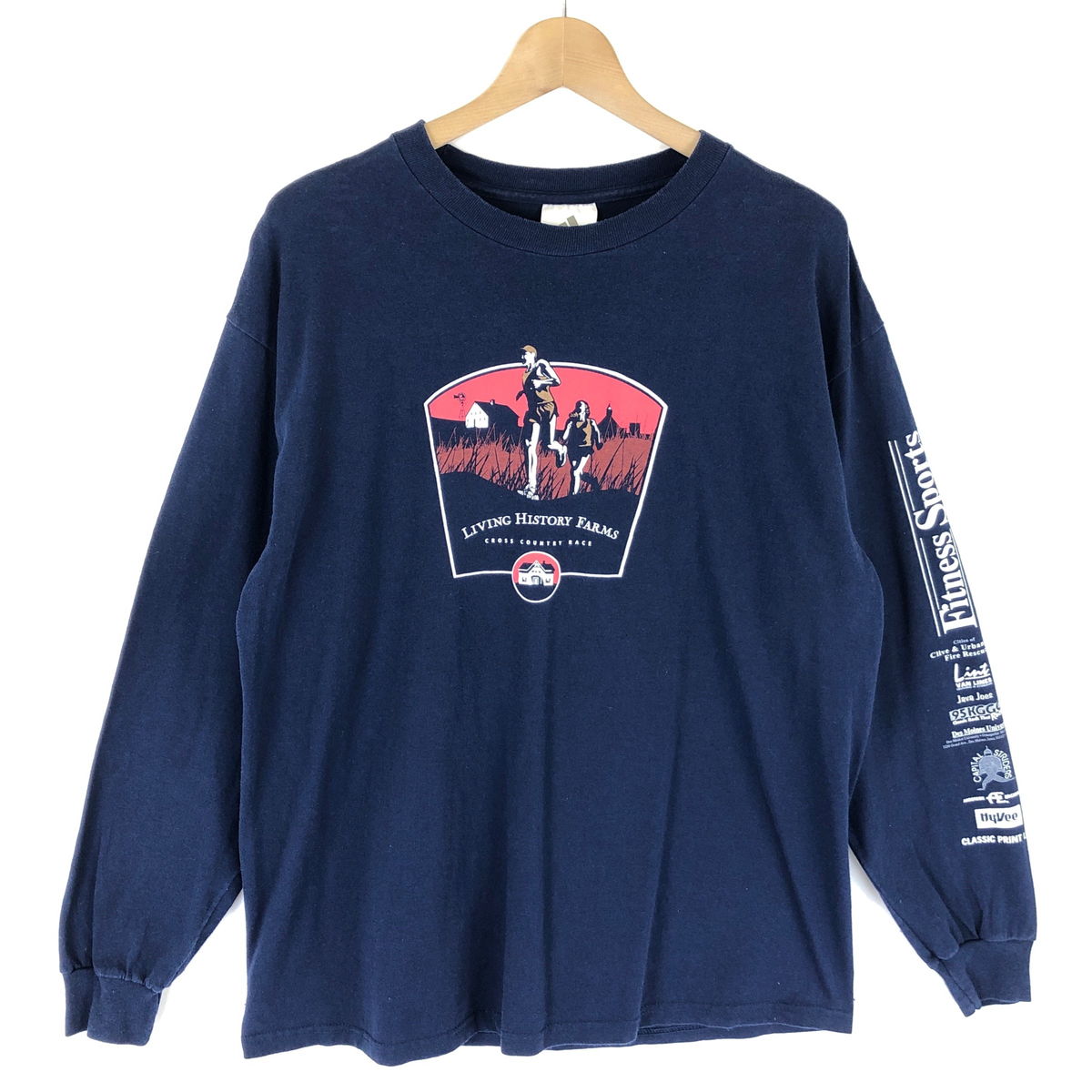 【古着】 adidas アディダス プリントTシャツ クロスカントリー 袖プリント 長袖 ネイビー系 メンズM 【中古】 n034415