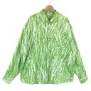 【古着】 柄シャツ 総柄 ペイント系 長袖 グリーン系 メンズXL以上 【中古】 n034691
