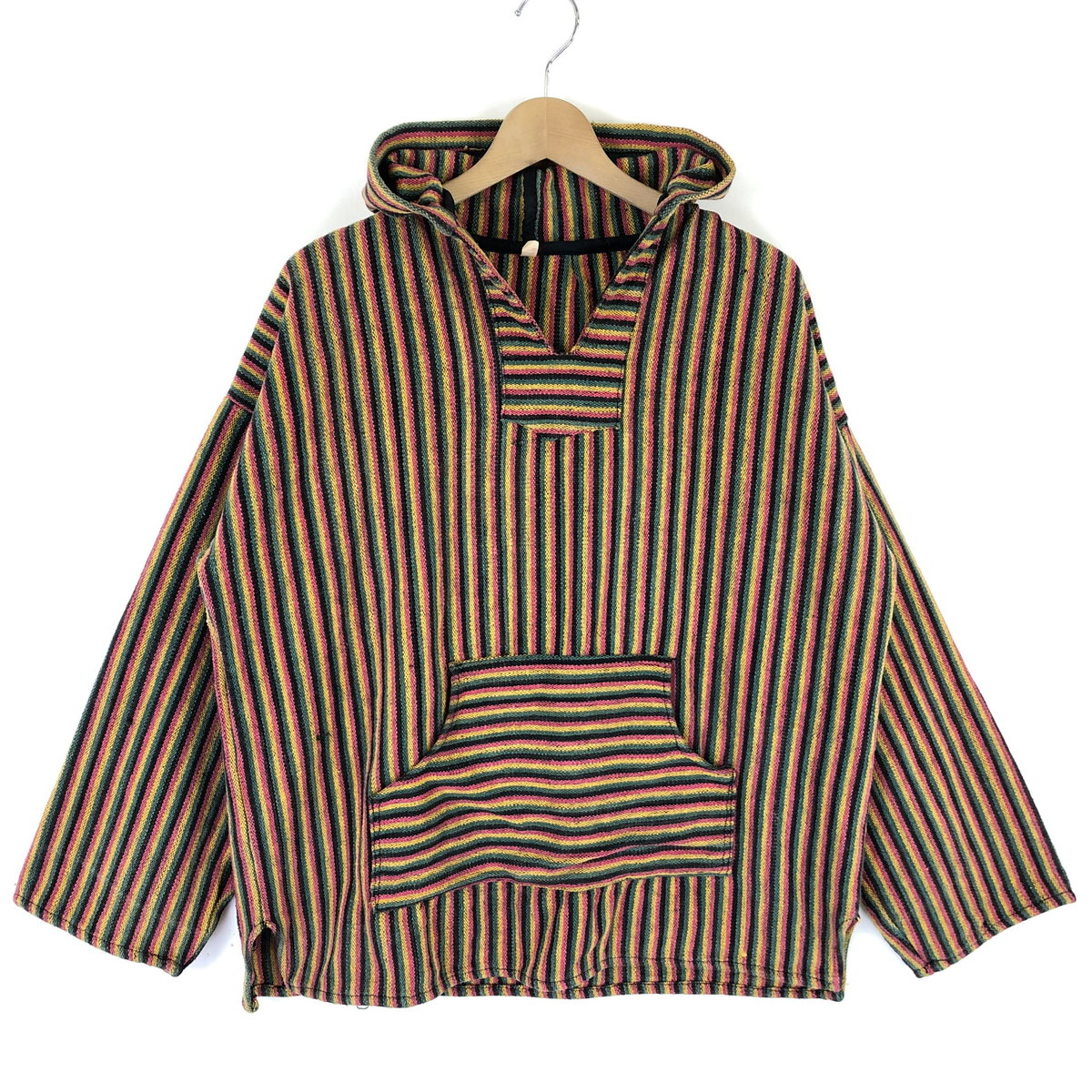 【古着】 メキシカンパーカー ストライプ柄 ラスタカラー 厚手 インド製 ヴィンテージ マルチカラー メンズXL 【中古】 n034724