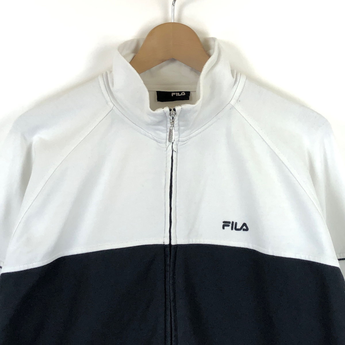 【古着】 FILA フィラ スウェット フルジップ 切り換えデザイン 薄手 ホワイト系 メンズL 【中古】 n034820