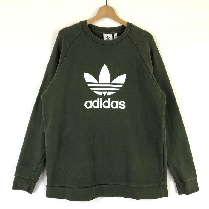 【古着】 adidas アディダス プリントスウェット トレフォイルロゴ 大きいサイズ オリーブ系 メンズXL 【中古】 n035849