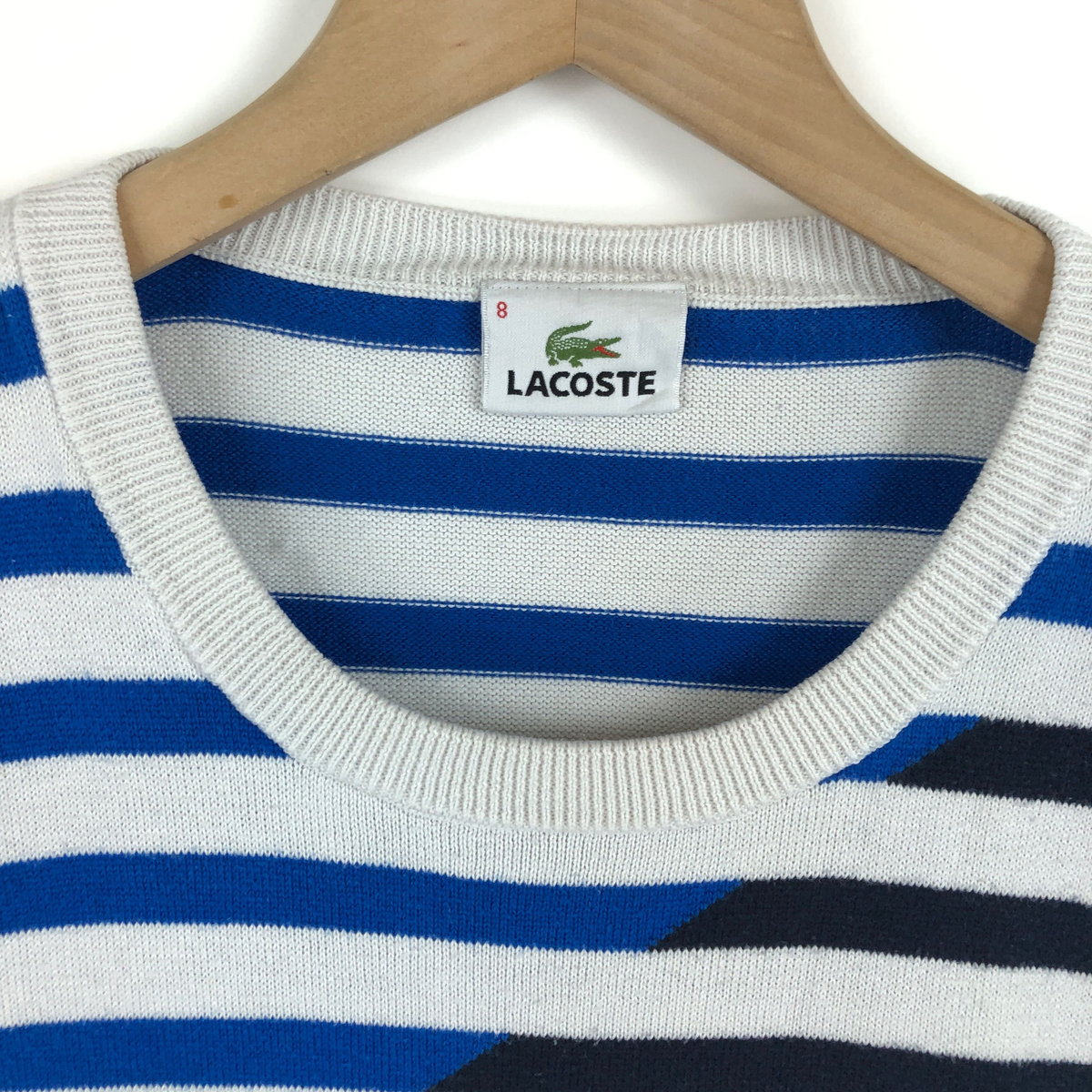 【古着】 LACOSTE ラコステ セーター ボーダー柄 ホワイト系 メンズXL 【中古】 n036881