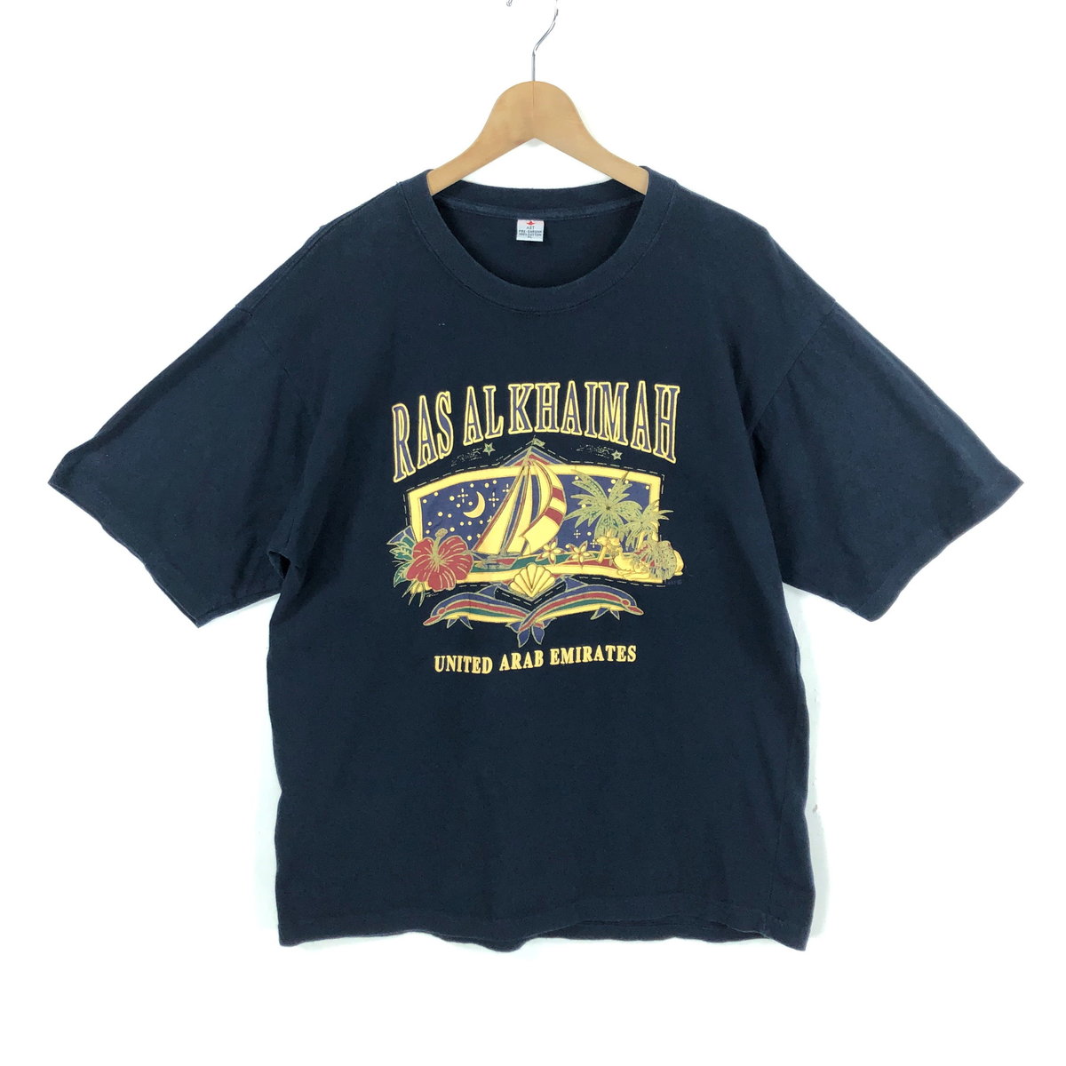 【古着】 Tシャツ プリントスーベニア ラス アル ハイマ アラブ共和国 ネイビー系 メンズL 【中古】 n037765