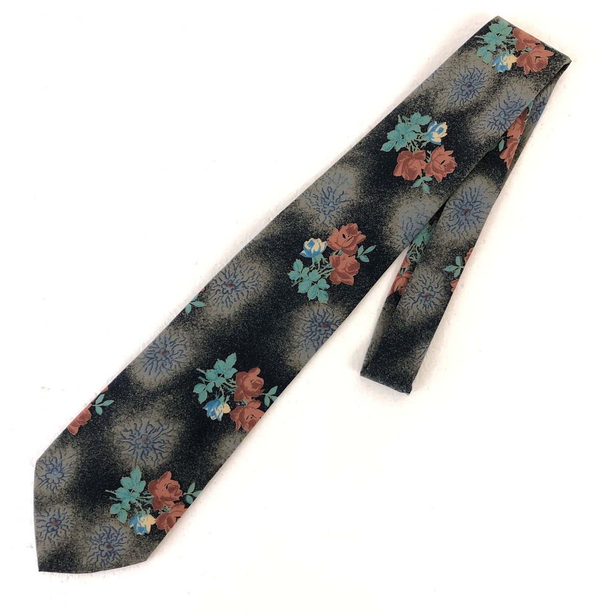 【古着】 Creation ネクタイ 総柄 花 ヴィンテージ グレー系 【中古】 n038324