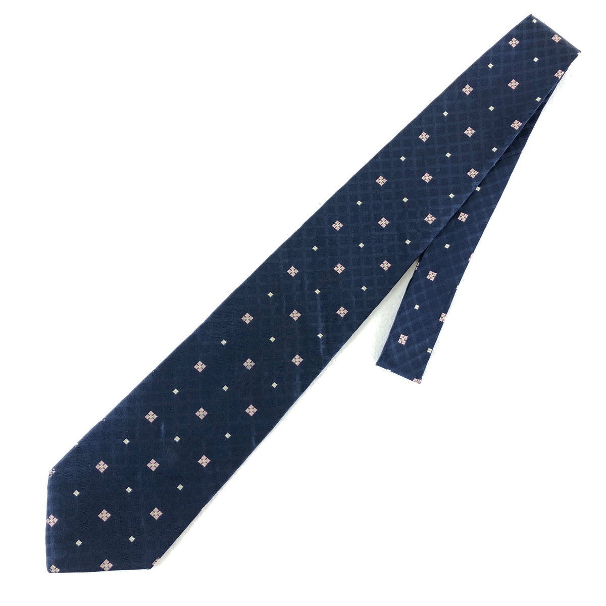 【古着】 TIE BREAK ネクタイ 総柄 小紋 格子柄 フランス製 ヴィンテージ ネイビー系 【中古】 n038385