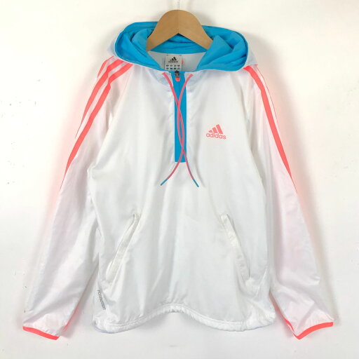 【古着】 adidas アディダス ナイロンジャケット ハーフジップ フード付き 袖ライン ホワイト系 レディースS 【中古】 n039221 【古着】 adidas アディダス ナイロンジャケット ハーフジップ フード付き 袖ライン ホワイト系 レディースS 【中古】 n039221