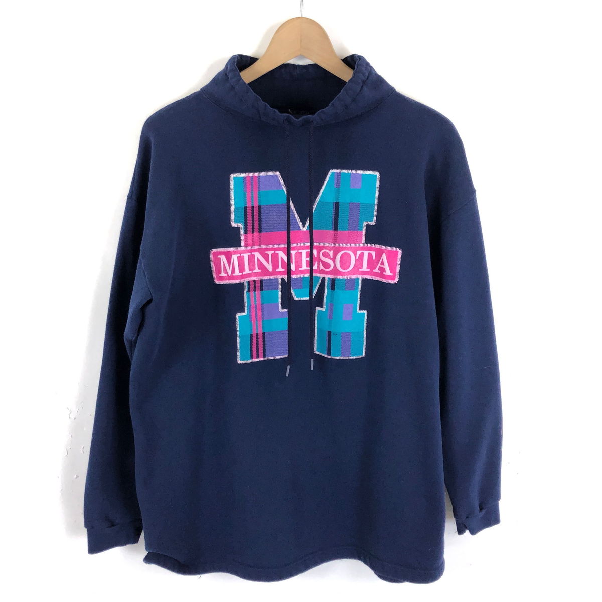 【古着】 スウェット カレッジプリント ハイネック MINNESOTA ネイビー系 メンズM 【中古】 n041589