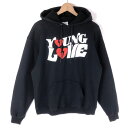 【古着】 Champion チャンピオン パーカー YOUNG LOVE 裏起毛 ブラック系 メンズM 【中古】 n043380