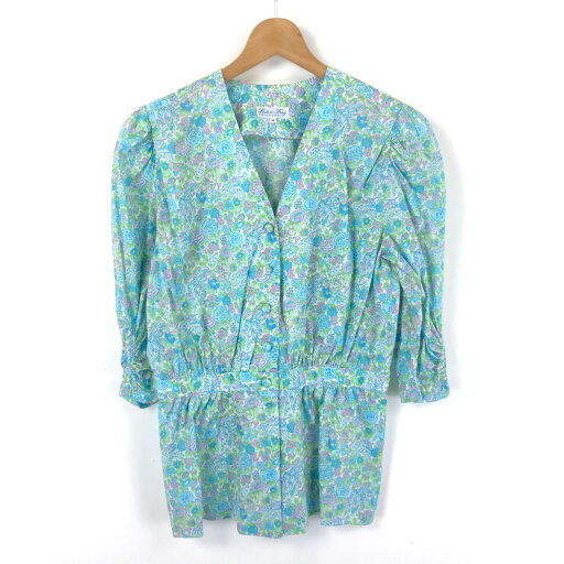 【古着】 Loden Frey ブラウス 花柄 チュニック丈 パフスリーブ ヴィンテージ 半端袖 ブルー系 レディースL 【中古】 n045204 【古着】 Loden Frey ブラウス 花柄 チュニック丈 パフスリーブ ヴィンテージ 半端袖 ブルー系 レディースL 【中古】 n045204