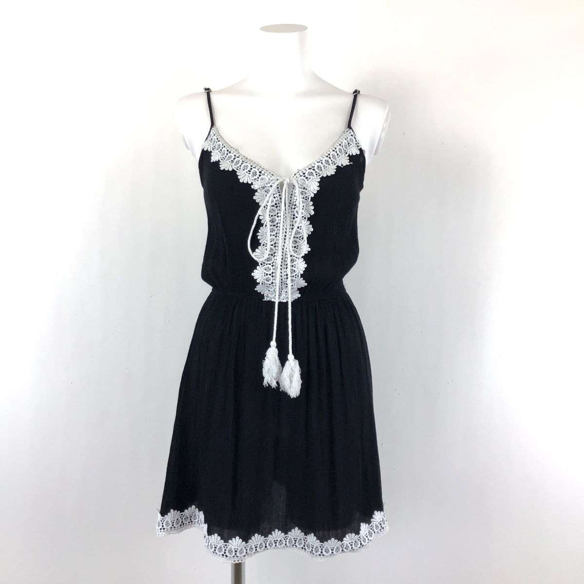 【古着】 レース ワンピース 楊柳素材 ブラック系 レディースM 【中古】 n045513
