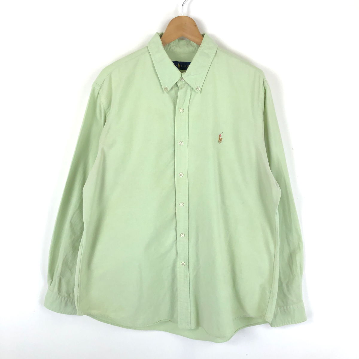 【古着】 RALPH LAUREN ラルフローレン オックス シャツ 無地 長袖 グリーン系 メンズXL 【中古】 n045957