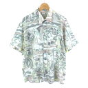 【古着】 M FASHION シャツ 総柄 柄シャツ ヴィンテージ 半袖 グリーン系 メンズXL 【中古】 n046210
