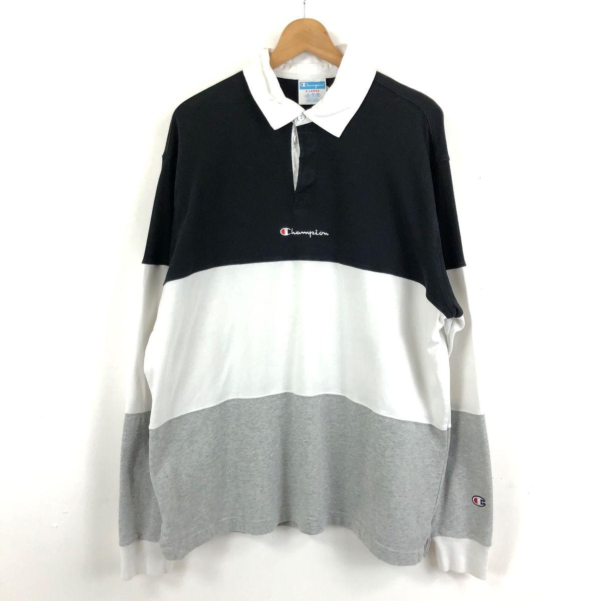 【古着】 Champion チャンピオン ラグビーシャツ 切り替えデザイン 80-90s 長袖 マルチカラー メンズXL 【中古】 n046874