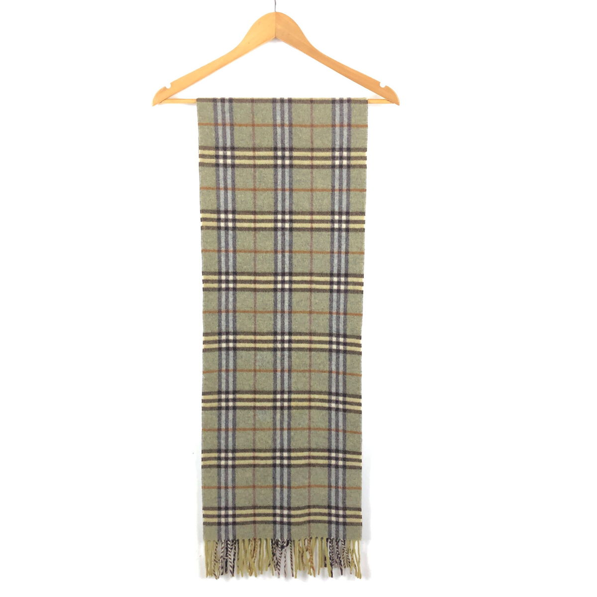 【古着】 Burberrys of london カシミア マフラー チェック柄 ふわふわ 英国製 オリーブ系 【中古】 n049604