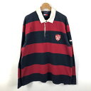 【古着】 TOMMY HILFIGER トミー・ヒルフィガー ラグビーシャツ ボーダー 長袖 ネイビー系 メンズXL 【中古】 n051010