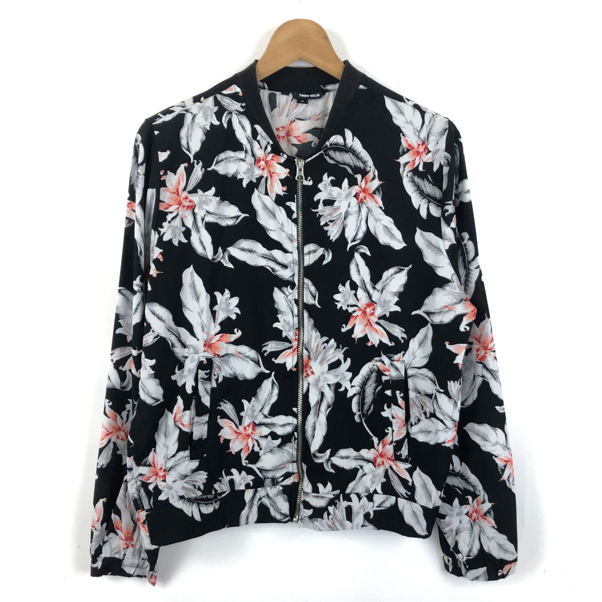 【古着】 ライト ジャケット ブルゾン 花柄 ブラック系 レディースL 【中古】 n051224