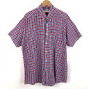 【古着】 Barbour バブアー リネンシャツ チェック柄 半袖 レッド系 メンズL 【中古】 n053026