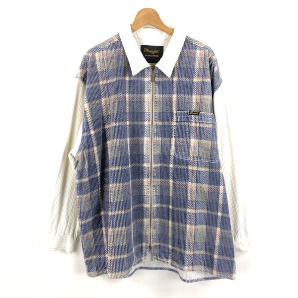 【古着】 Wrangler ラングラー コーデュロイシャツ チェックプリント ジップアップ 90-00s ボックスシャツ 長袖 グレー系 メンズXL 【中古】 n053382