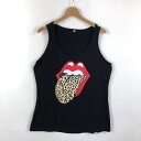 【古着】 タンクトップ Lips and Tongue ストレッチ ブラック系 メンズL 【中古】 n053504