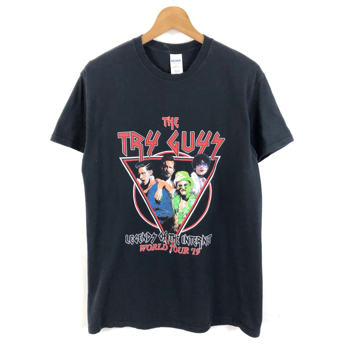 【古着】 THE TRY GUYS プリント Tシャツ ワールドツアー19 YOUTUBE バックプリント ブラック系 メンズM 【中古】 n053567