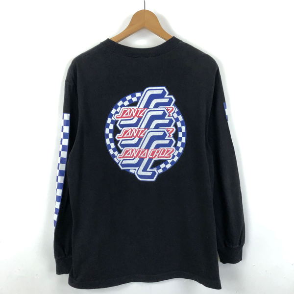 【古着】 SANTA CRUZ サンタクルーズ Tシャツ チェッカー柄 バックプリント 袖プリント オールドスクール 長袖 ブラック系 メンズM 【中古】 n053911