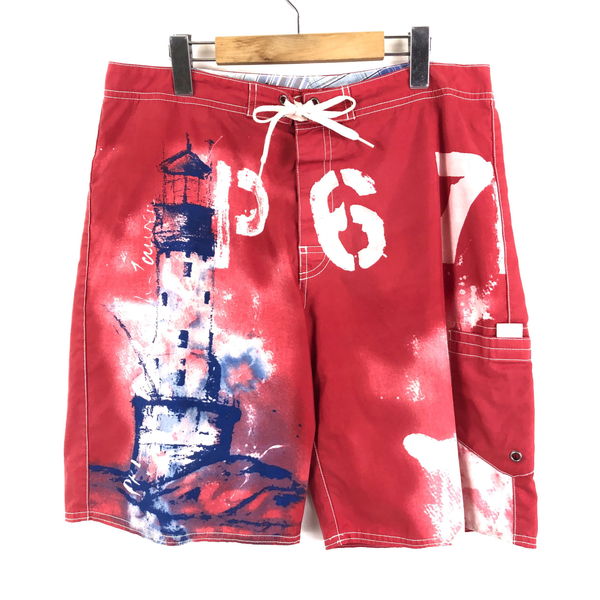 【古着】 RALPH LAUREN ラルフローレン ナイロンショートパンツ スイムショーツ レッド系 メンズW32 【中古】 n054196