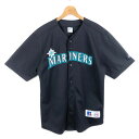 【古着】 ベースボールシャツ MLB シアトル マリナーズ 銀糸刺繍 USA製 80年代 半袖 ブラック系 メンズM 【中古】 n055004(4)