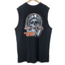 【古着】 Harley-Davidson ハーレーダビッドソン Tシャツ ノースリーブ バーロゴ 両面プリント ドクロ ボードトラックレース ブラック系 メンズ...