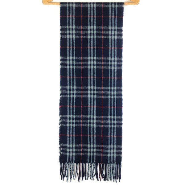 【古着】 Burberry of london バーバリー ウールマフラー チェック柄 英国製 ふわふわ ネイビー系 【中古】 n059324
