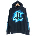 【古着】 Play Station プレイステーション×H&M スウェットパーカー ロゴプリント 袖プリント やや薄手 ブラック系 メンズL 【中古】 n059...