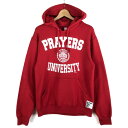 【古着】 スウェットパーカー カレッジプリント PRAYERS レッド系 メンズS 【中古】 n059860