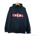 【古着】 スウェットパーカー CANADA ワッペンロゴ 厚手 裏起毛 ブラック系 メンズM 【中古】 n059959