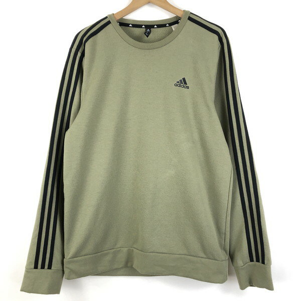 【古着】 adidas アディダス スウェット ワンポイント 袖ライン Mサイズ オリーブ系 【中古】 n061006