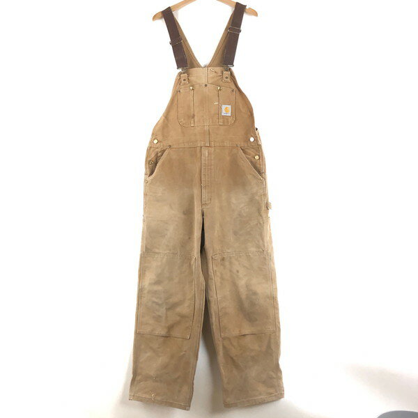 【古着】 Carhartt カーハート ダック オーバーオール ダブルニー W38インチ ブラウン系 【中古】 n061354