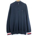 【古着】 TOMMY HILFIGER トミー・ヒルフィガー コットンセーター ハーフジップ やや薄手 XXLサイズ ブラック系 【中古】 n061789