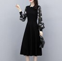 韓国ファッション 大人可愛いきれいめワンピース 30代 秋冬 長袖 秋 40代 同窓会 上品 フリル ロング 秋 大人可愛い 大きいサイズ 5XL