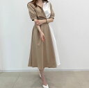 きれいめワンピース 30代 韓国ファッション レディース S/M/L バイカラー ワンピ Aライン ひざ丈 ミディアム丈きれいめきれいめワンピース 30代 春 ...