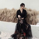 きれいめレディースファッション 大きいサイズ XS/S/M/L/XL/2XL/3XL シアードレス フラワー ブラックドレス シフォンドレス カシュクール風 ウ...