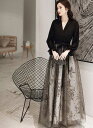 きれいめレディースファッション 大きいサイズ XS/S/M/L/XL/2XL/3XL シアードレス フラワー ブラックドレス セクシー ロングドレス カシュクー...