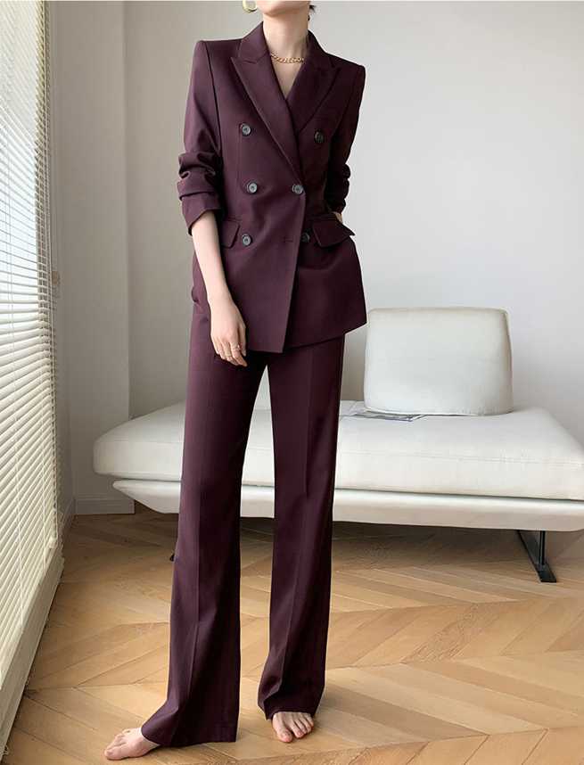 きれいめレディースファッション サイズ S/M/L/XL 長袖 ワンカラー セットアップ ダブルスーツ ジャケット×パンツ カジュアル 上下セット 無地 ワイド...