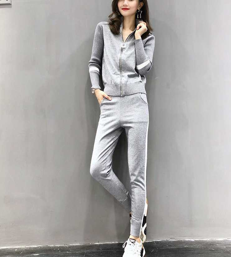 秋新作 きれいめレディースファッション 韓国ファッション レディース 大きいサイズ S/M/L/XL 細身ジャージ ワンラインジャージ グレー ブルー ブラック...