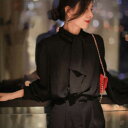 秋新作! リボン襟ブラウスきれいめレディースファッション オルチャン 韓国ファッション 大きいサイズ S/M/L/XL/2XL 大人可愛 エレガント ボウタイリ...