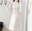 きれいめワンピース レディースファッション 韓国ファッション 大きいサイズ S/M/L/XL/2XL ツィードワンピ ワンピース Aライン ホワイト ハーフトー...