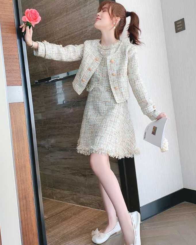 きれいめワンピース レディースファッション 韓国ファッション 大きいサイズ S/M/L/XL ツィードワンピース×ジャケット Aラインスカート ミニスカート フ...